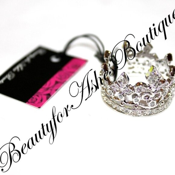 Brass White Gold Pl Fleur de Lis Royalty Princess Clear CZ Crown of Life Ring 7 - Picture 4 of 7